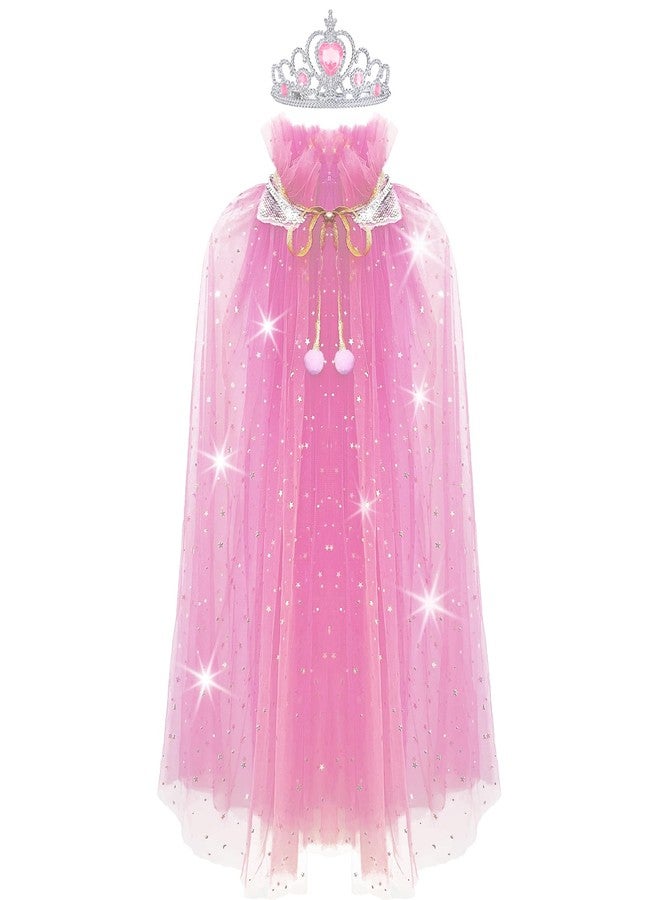 WOXVM Princess Cape Elsa Cape for Girls with Crown Sequins Tulle Elsa Dress Up for Christmas Birthday Party - Image 1